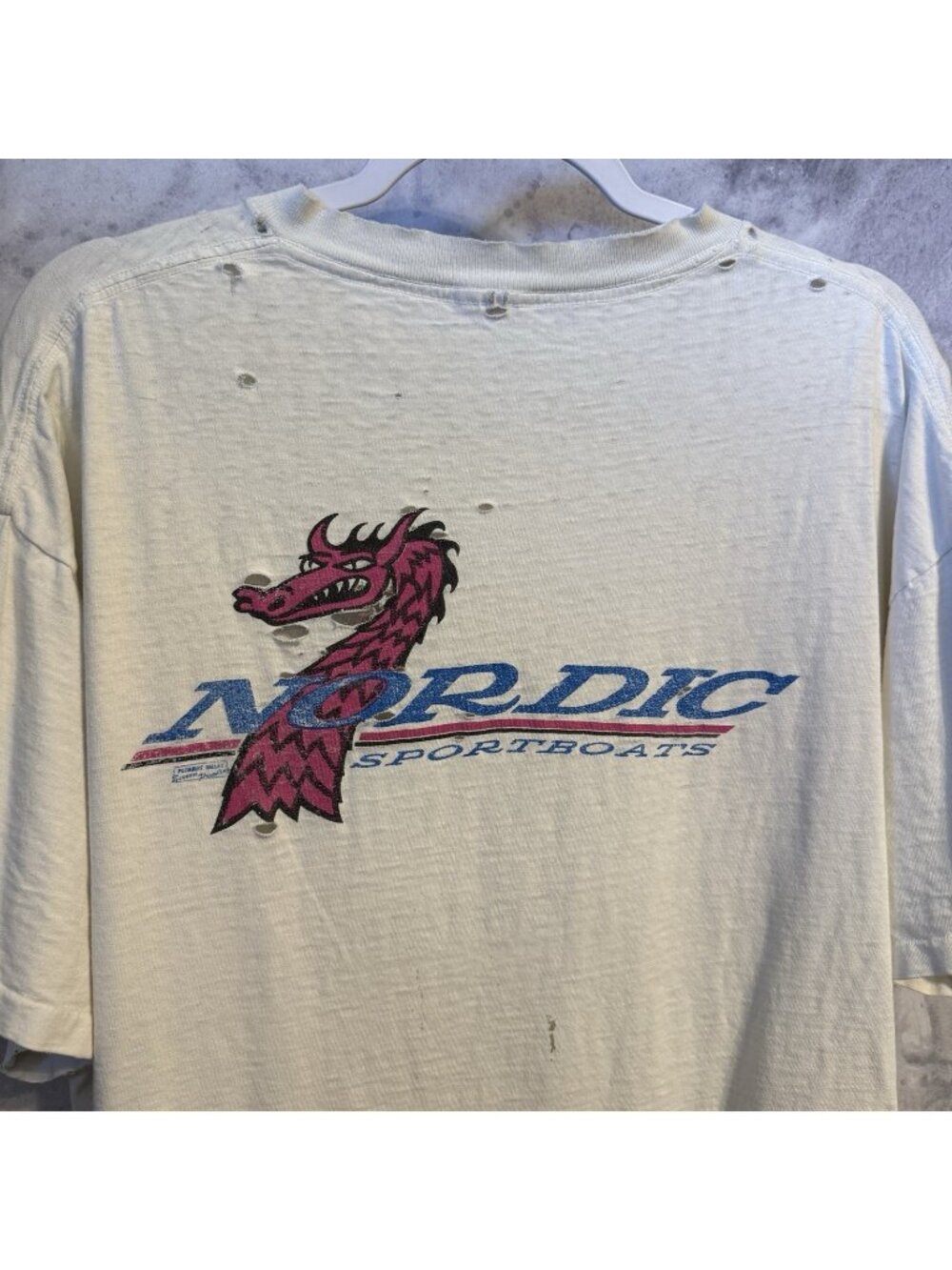 VTG Nordic Sport Boats T Shirt 90s Y2K Thrashed Dragon Graphic Print Size XL